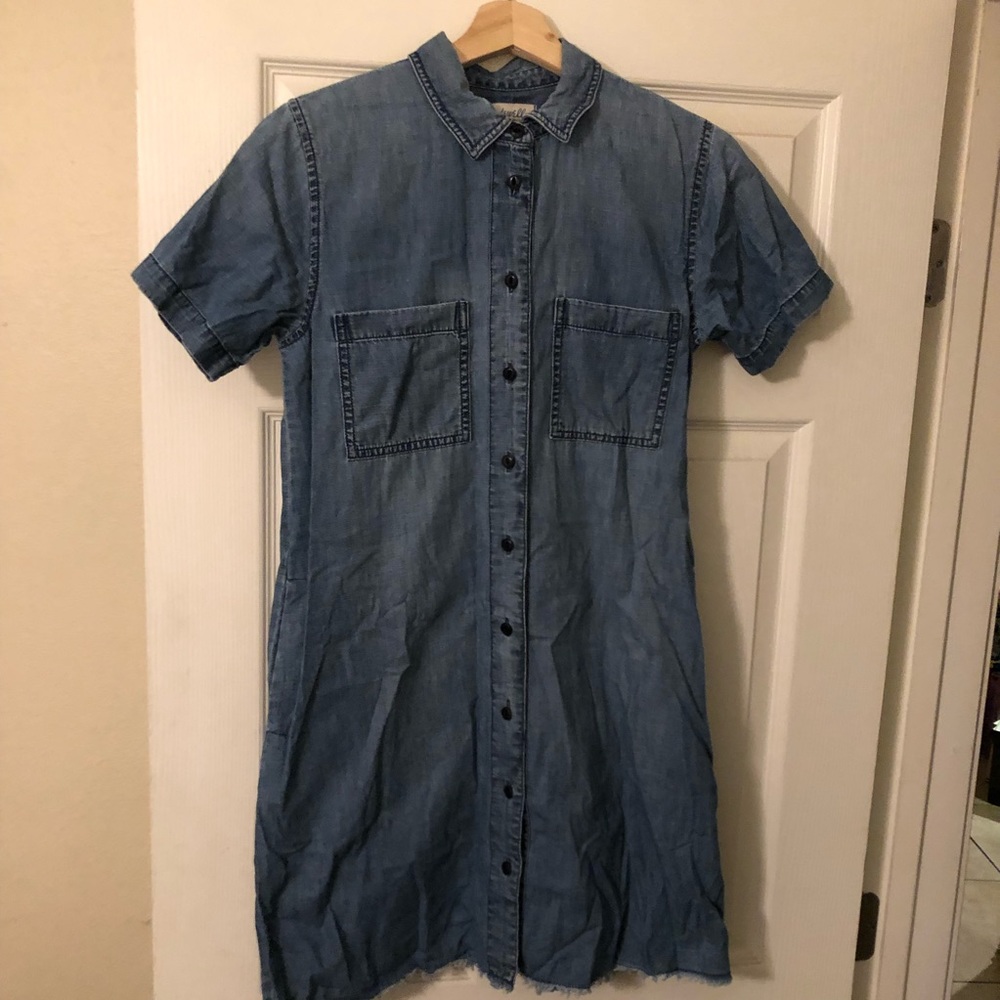Madewell denim buttons down raw edge dress